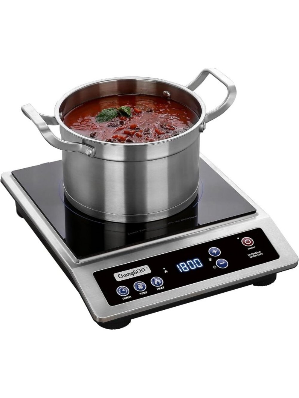 Portable Induction Cooktop - 8β Heating Coil, Stainless Steel, 1800W, NSF